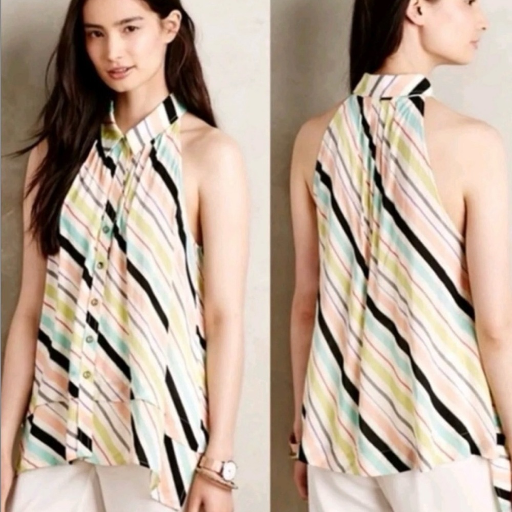 Maeve Anthropologie Tensi Diagonal Colorful Stripe Top Tank Size 2